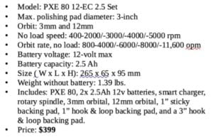 FLEX PXE 80 Specifications